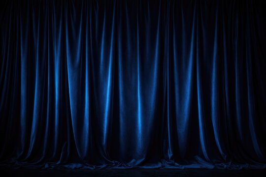 Smooth blue velvet theater curtain background with copy space