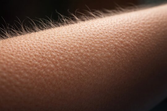Detailed close up showing goosebumps forming on human arm