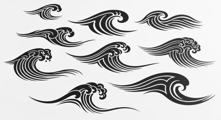 Fototapeta premium Black wave illustrations on white background