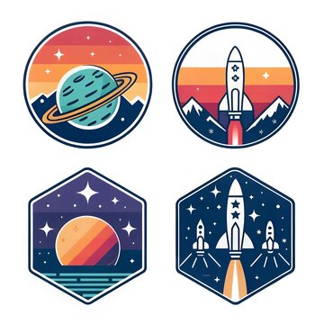 Retro Space Patches Rocket Launch Planets and Cosmic Scenes Vintage Badges