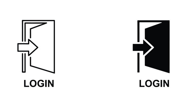 Login entrance doorway icon set with arrow entering room for website user authentication and access control interface design