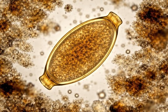 Detailed view of Trichuris trichiura egg in stool sample under 400 times magnification microscope