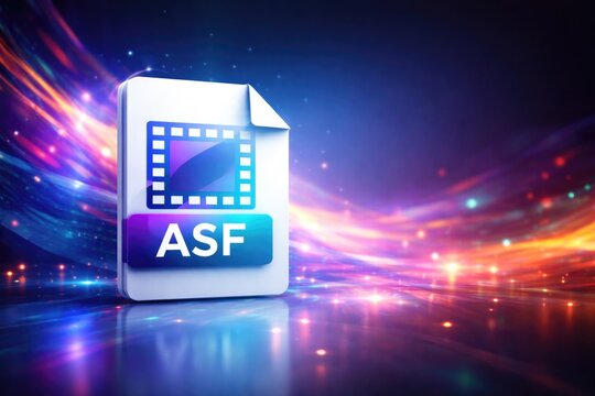 ASF file visualized on colorful abstract backdrop with ample copy space