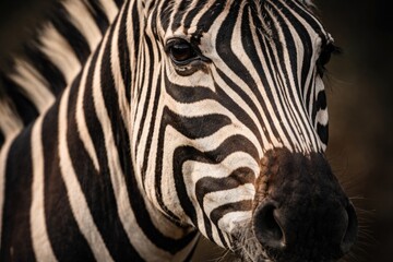 Obraz premium Detailed close-up of a zebra face showing unique stripes