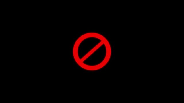 Animated of warning prohibition sign icon with loop animation on black background. Red prohibition, Restricted or blocked concept.