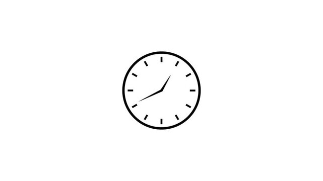 Analog clock 24 hour day fast speed round clock with rotating animation on white background. Twelve hours clock run time arrows animation.