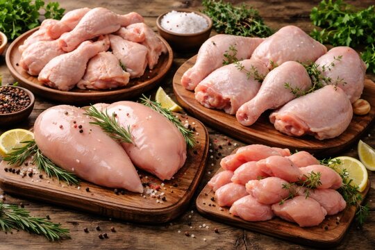 Site banner featuring fresh chicken pieces with fillet thigh wings and legs