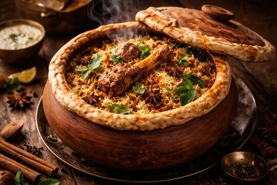 Traditional Dum Handi Mutton Biryani cooked in authentic clay pot