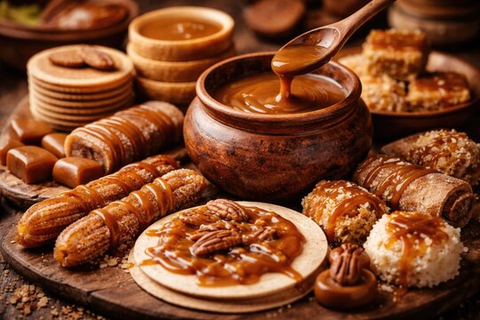 Variety of Mexican treats with rich cajeta sauce handmade by local producers