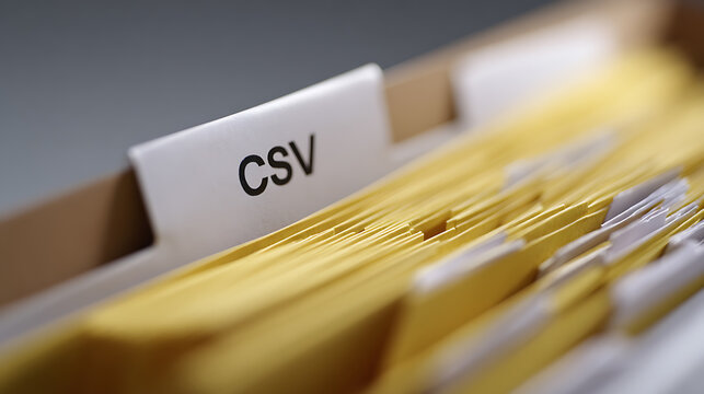 Close-up View of a File Folder Box with "CSV" Label, Highlighting Organized Document Storage and Information Management in an Office Setting