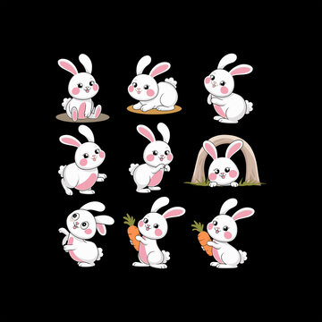 set of easter rabbits and eggs bundle of rabits vector image.