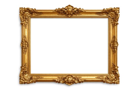 Classic gold ornamental frame against white background with clipping path