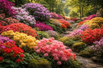 Fototapeta premium Colorful azalea and rhododendron blooms enhancing garden decor