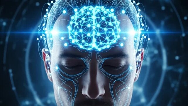 Conceptual image of human brain with glowing neural network.