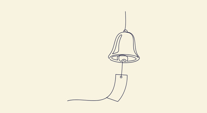 Minimalist Japanese Wind Chime Furin Continuous One Line Drawing Illustration on Beige Background