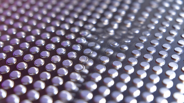 Abstract metallic surface with repetitive raised dots creates a futuristic texture, offering a sleek and modern background design element