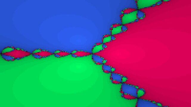 Vibrant Fractal Landscape with Interlocking Red, Blue, and Green Regions