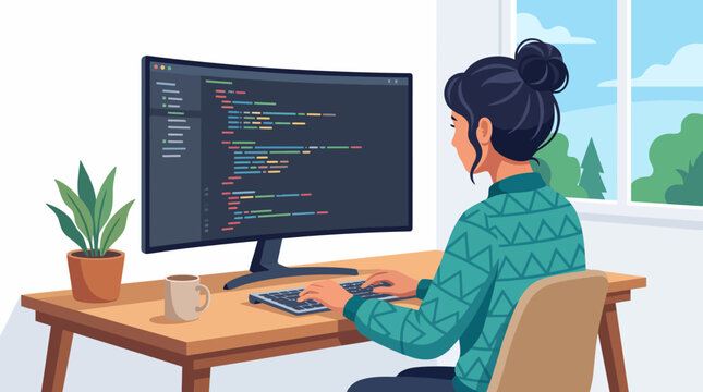 An individual focused on coding tasks at a modern home office, illustrating the essence of tech work and remote productivity in today's digital age.