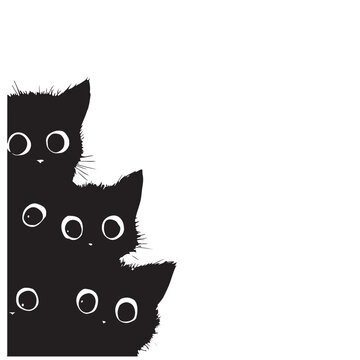 Cute Cat Silhouettes Peeking &ndash; Adorable Kitten Vector Illustration