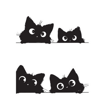 Cute Cat Silhouettes Peeking &ndash; Adorable Kitten Vector Illustration