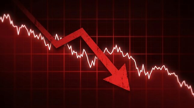 Declining stock market trend with a large red downward arrow