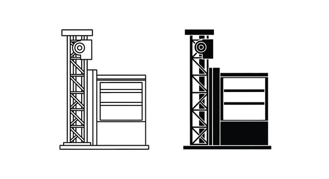 Two black and white line drawings of automated teller machines