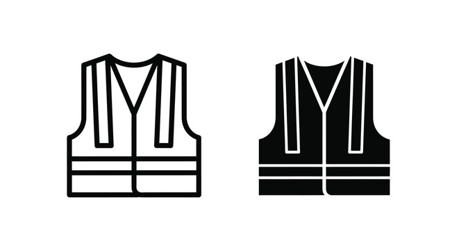 Two black and white illustrations of high visibility safety vests