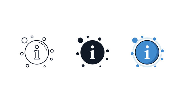 A set of information icons, featuring the letter 'i' inside a circle surrounded by abstract bubbles, indicating helpful details.