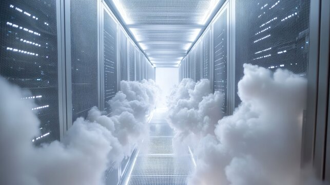 Cloud computing data center futuristic corridor