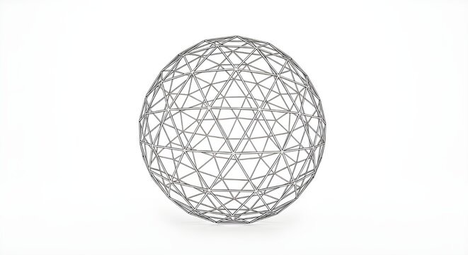 3D wireframe geometric sphere with triangular mesh pattern on white background