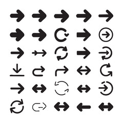 Fototapeta premium Collection of diverse arrow icons and directional pointers for design and navigation.