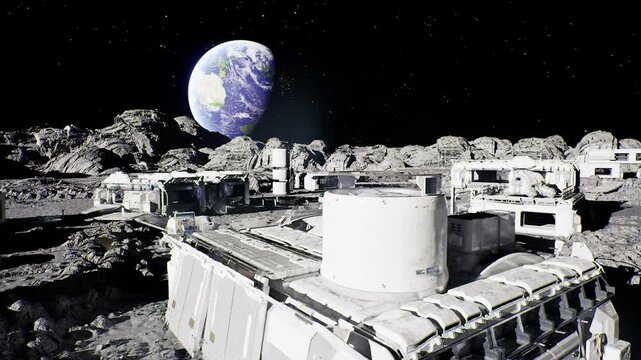 Lunar research lab with scientific instruments and sample stations, exterior modules housing spectroscopy and microscopy rigs, telemetry arrays broadcasting