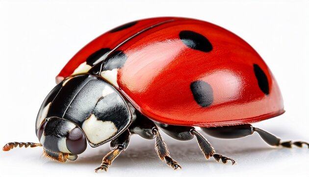 vibrant red ladybug isolated detailed macro shot on white background