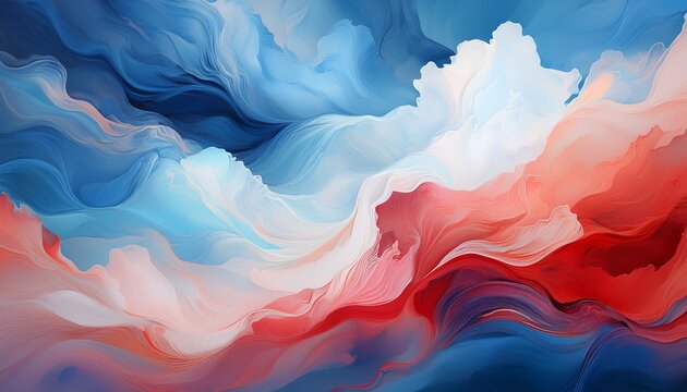 a visually striking blend of white blue and red create a dreamy ethereal cloudscape art piece