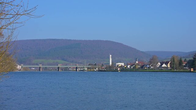 Schleuse und Kraftwerk Faulbach, Main, Spessart, Landkreis Miltenberg, Bayern, Deutschland