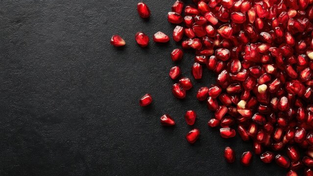 Fresh Pomegranate Arils on Dark Stone Surface