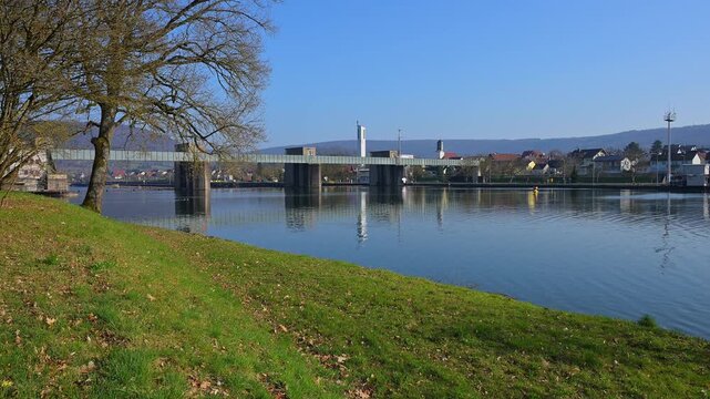 Schleuse und Kraftwerk Faulbach, Main, Spessart, Landkreis Miltenberg, Bayern, Deutschland