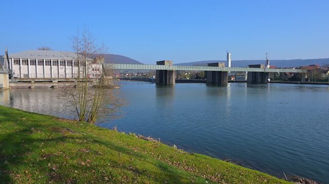 Schleuse und Kraftwerk Faulbach, Main, Spessart, Landkreis Miltenberg, Bayern, Deutschland