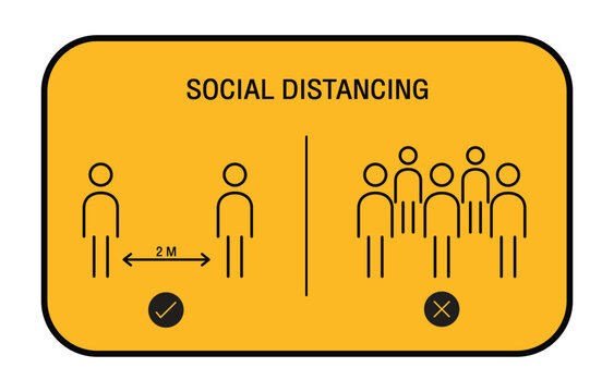 Social distancing sign vector illustration with people icons and 2m distance indicator
