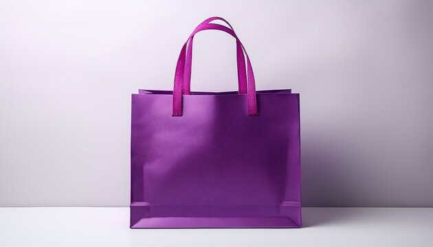 purple shopping bag with handles on white background