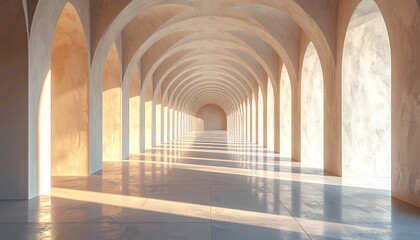 Obraz premium Long corridor with arches and sunlight.