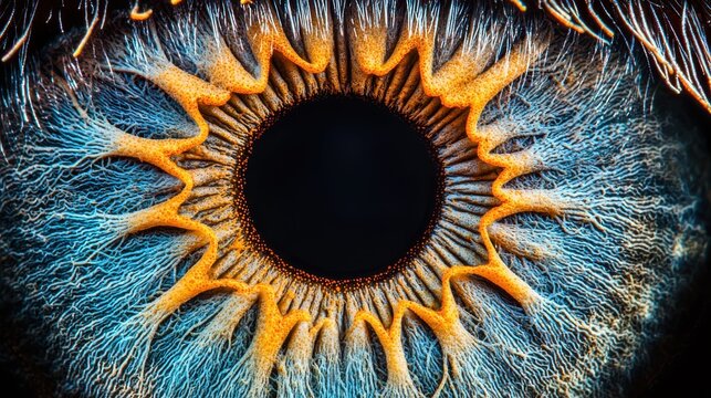 Iris muscle fibers closeup macro shot displaying intricate anatomical fiber textures and natural geometric muscle patterns with professional lighting