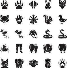 Obraz premium Collection of various animal footprints, paws, and silhouettes, icons for design