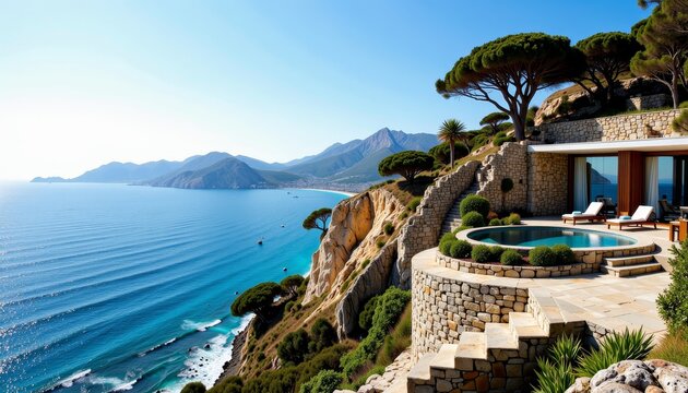 Luxurious Coastal Villa with Infinity Pool Overlooking Majestic Ocean Views and Stunning Cliffside Location in Serene Beachfront Paradise