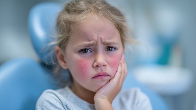 Child with Toothache Holding Cheek in Dental Pain
