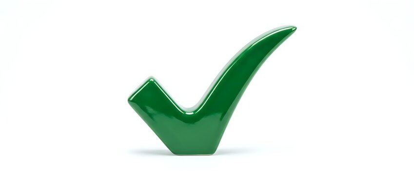 Green checkmark symbol on white background isolated for approval, success, and verification concepts in business presentations and web design.