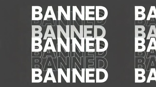 repeated banned stamp text on dark grunge background for warning concept
