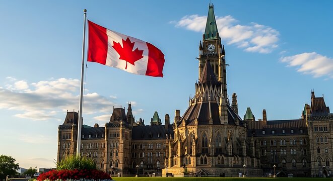 Canadian Parliament Hill, Ottawa, flag, government building, Canadian flag