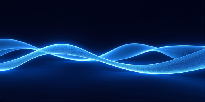 Abstract blue wave motion background with glowing light lines, fractal energy, flowing curves and modern technology design