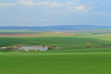 Naklejka premium A landscape with a river and mountains